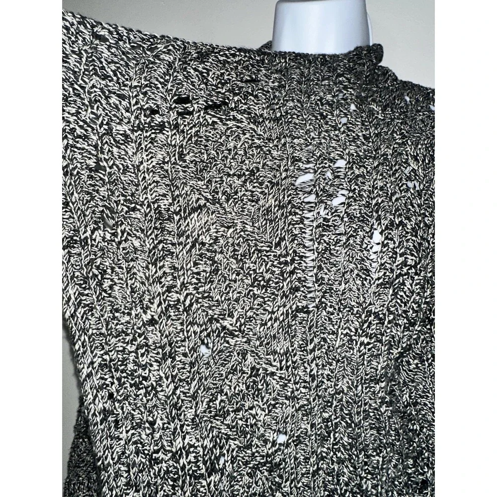 Zadig & Voltaire‎ Black White Distressed Open Front Duster Cardigan Size S